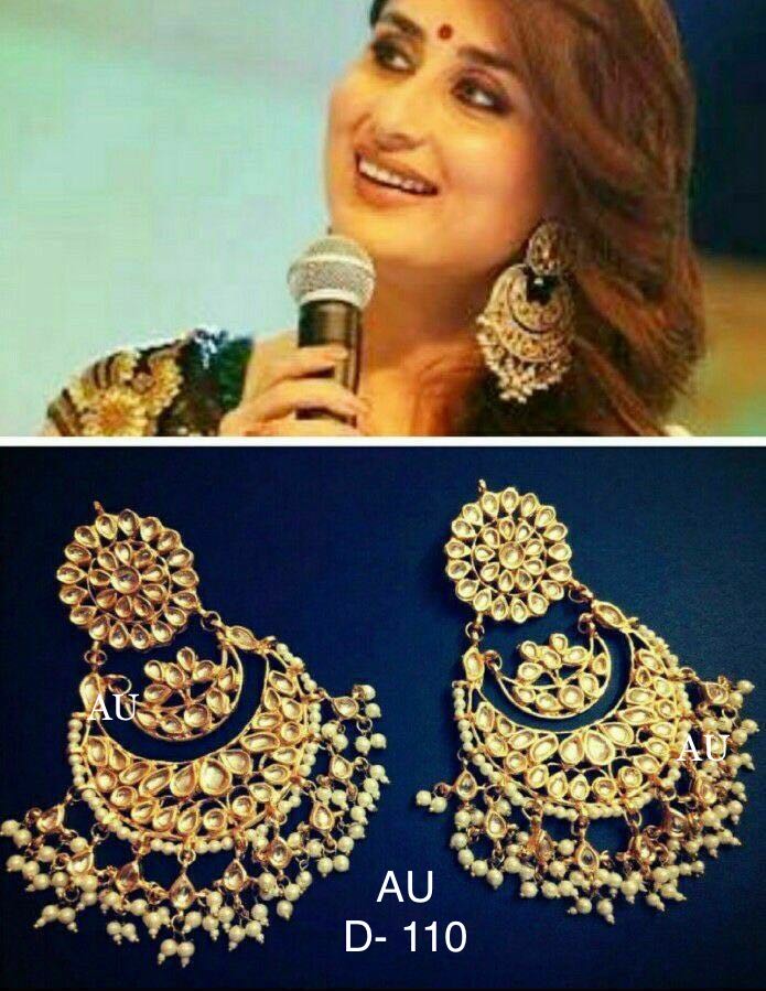 Gold plated kundan chandbalis