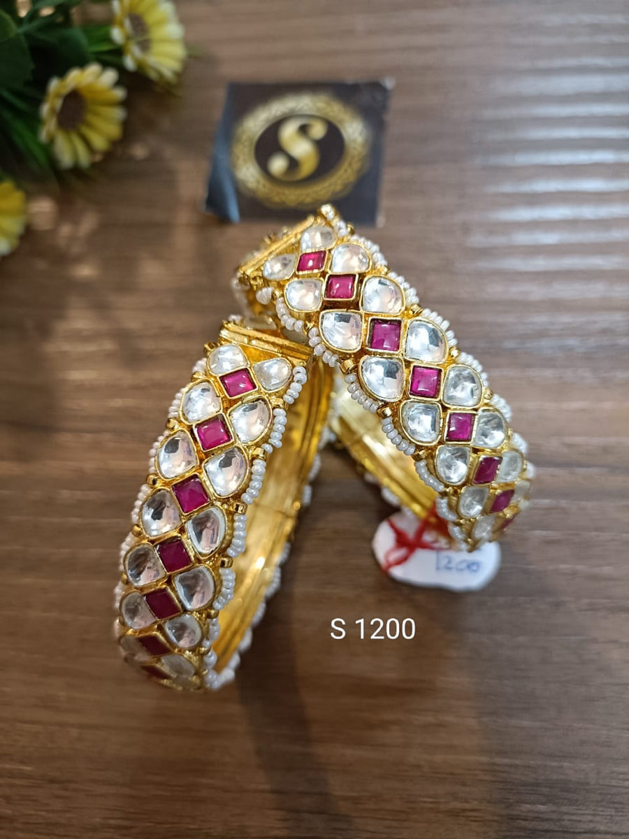 Pachi Kundan openable bangles
