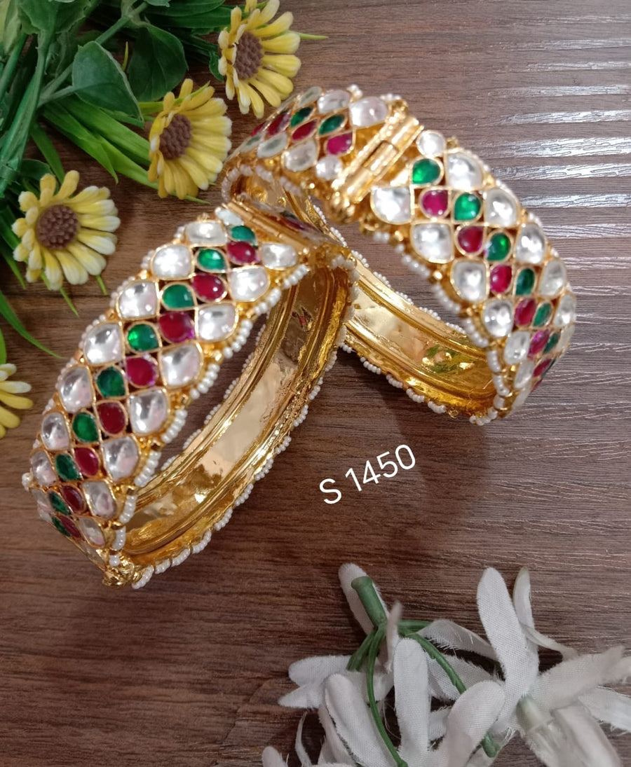 Pachi Kundan openable bangles