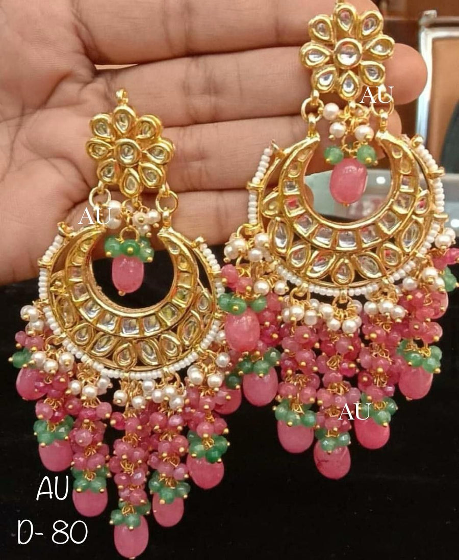 Gold plated kundan chandbalis