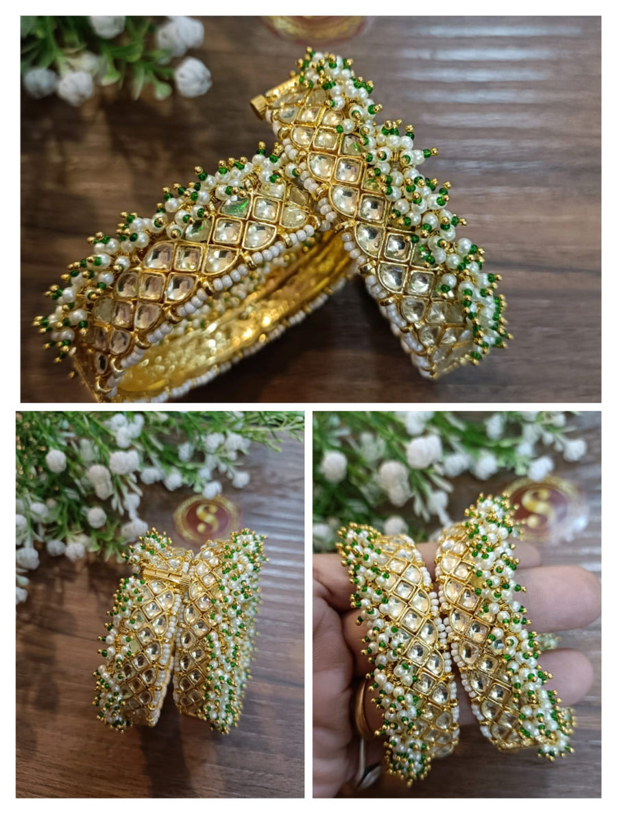 Pachi Kundan openable bangles