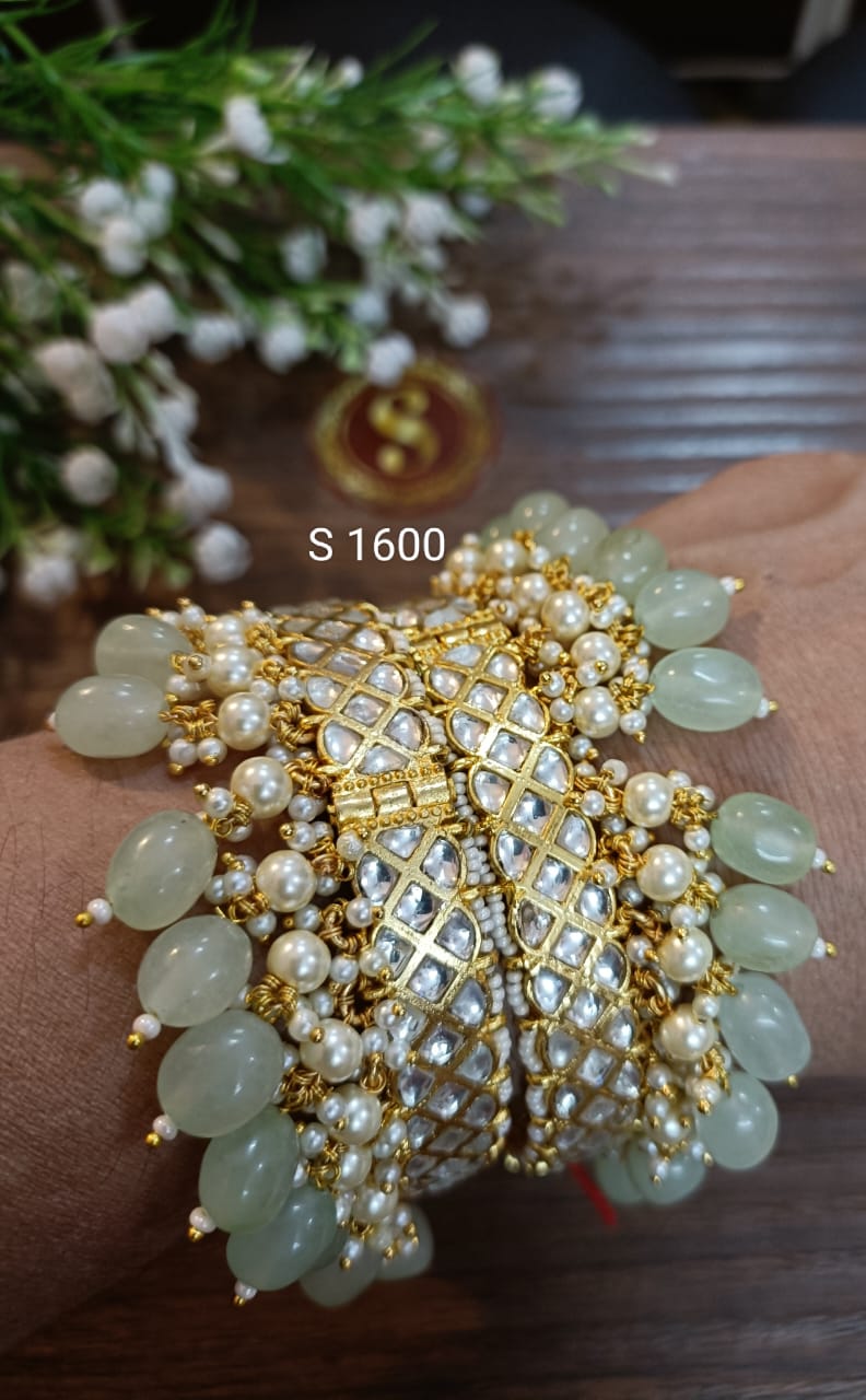 Pachi Kundan openable bangles
