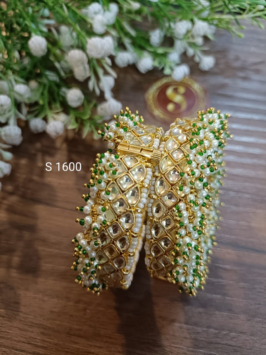 Pachi Kundan openable bangles