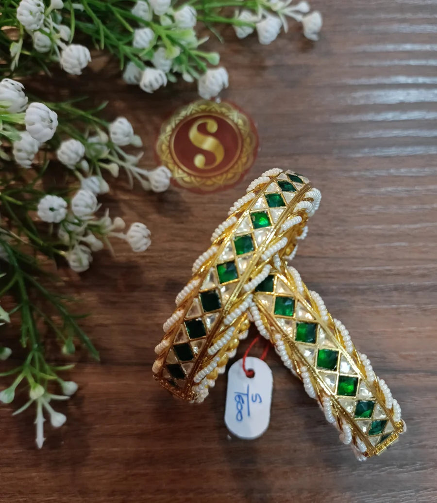 Pachi Kundan openable bangles