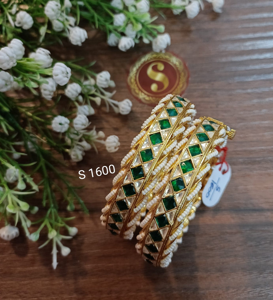 Pachi Kundan openable bangles