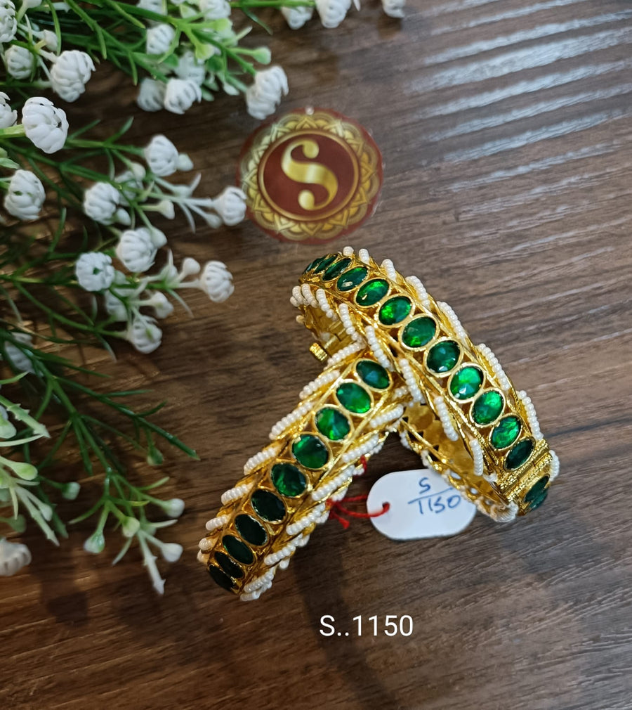 Pachi Kundan openable bangles