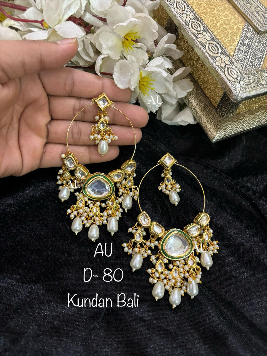 Gold plated kundan chandbalis