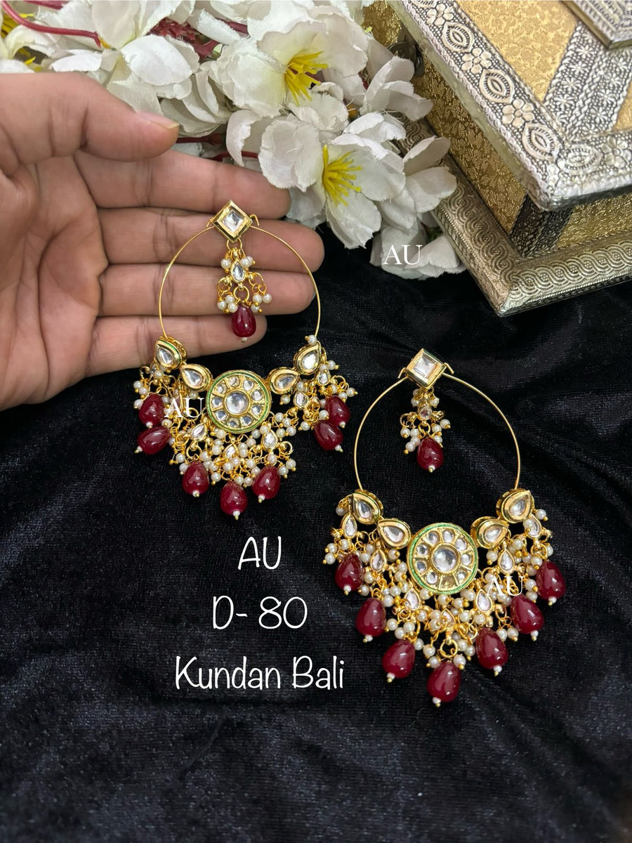 Gold plated kundan chandbalis