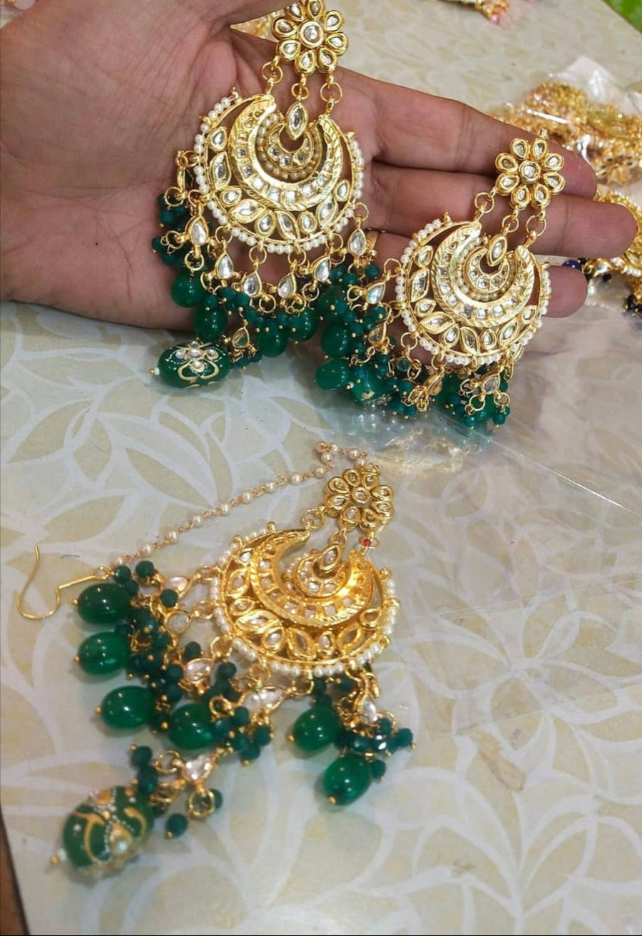 Kundan Earrings with Maangtikka
