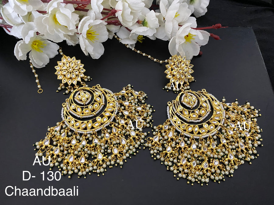 Gold plated kundan chandbalis