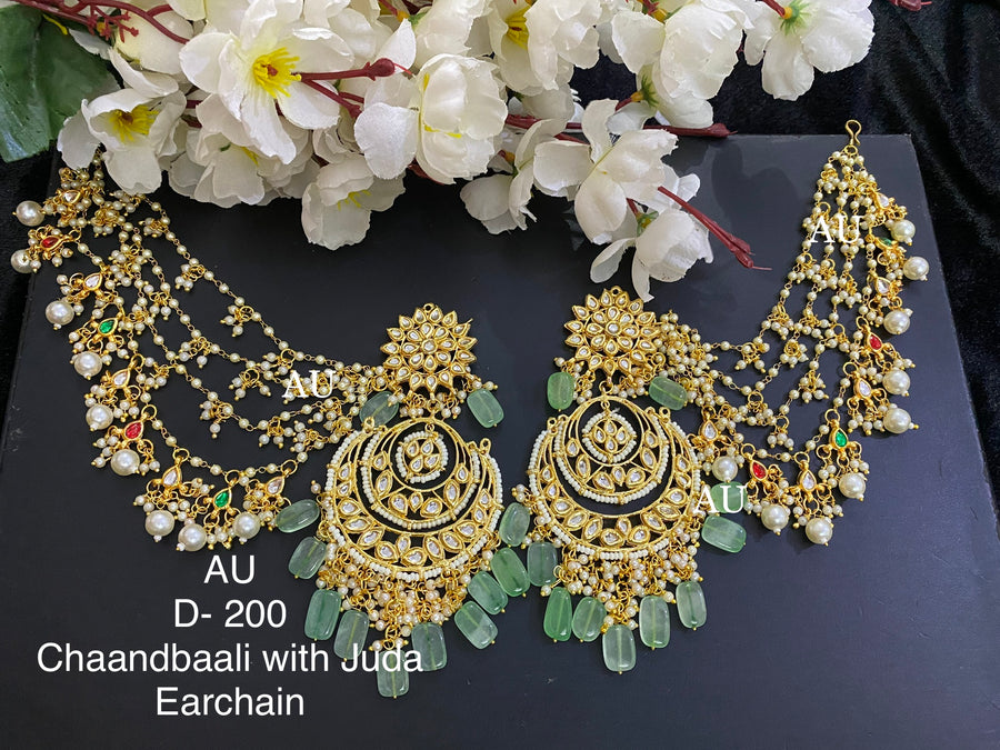 Gold plated kundan chandbalis