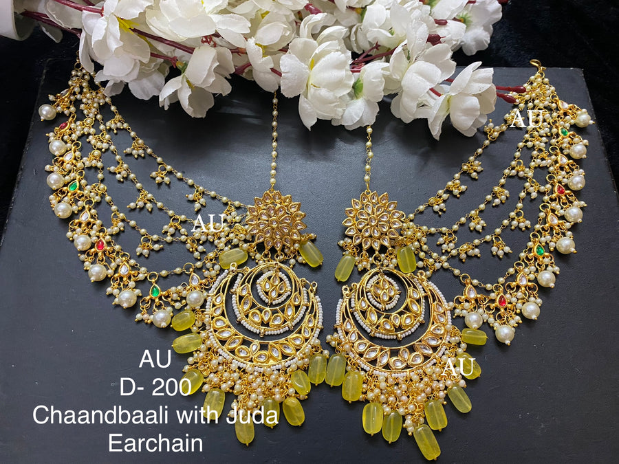 Gold plated kundan chandbalis