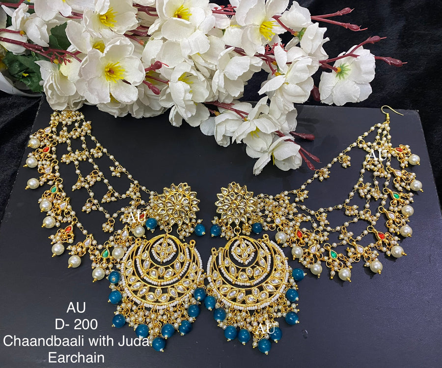 Gold plated kundan chandbalis