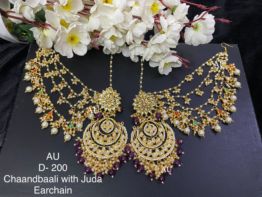 Gold plated kundan chandbalis