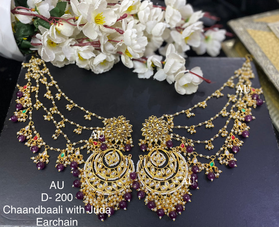 Gold plated kundan chandbalis