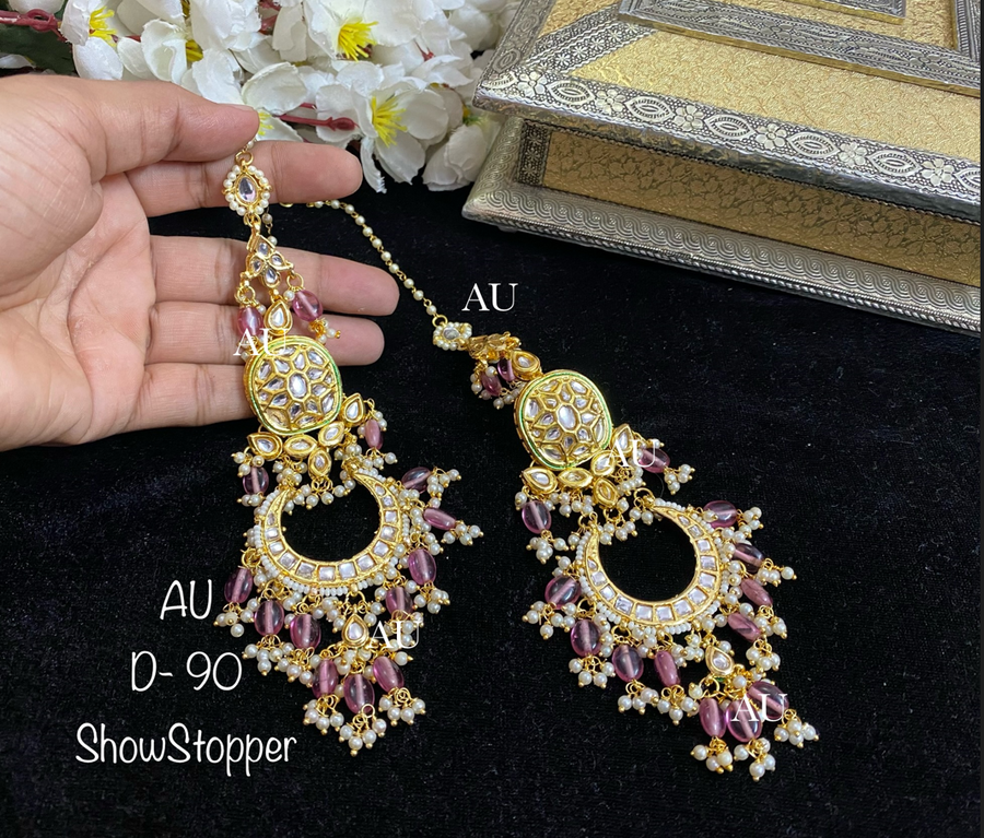 Gold plated kundan chandbalis