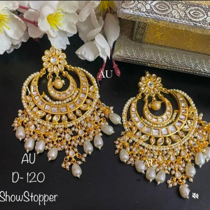 Gold plated kundan chandbalis