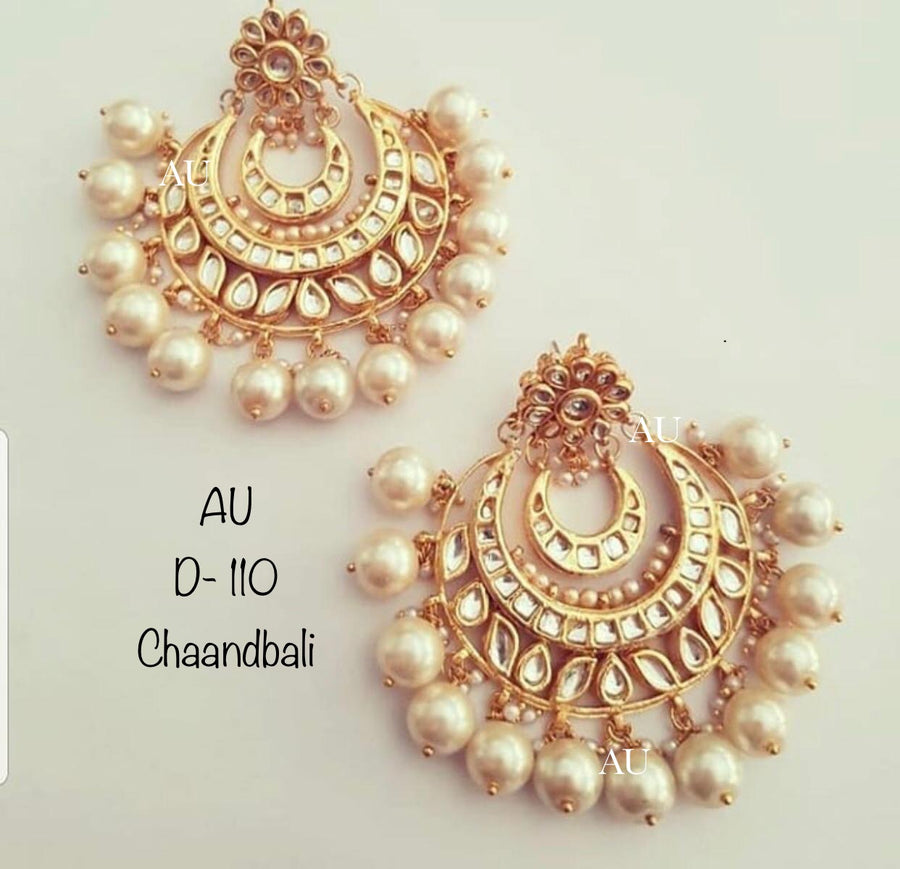 Gold plated kundan chandbalis